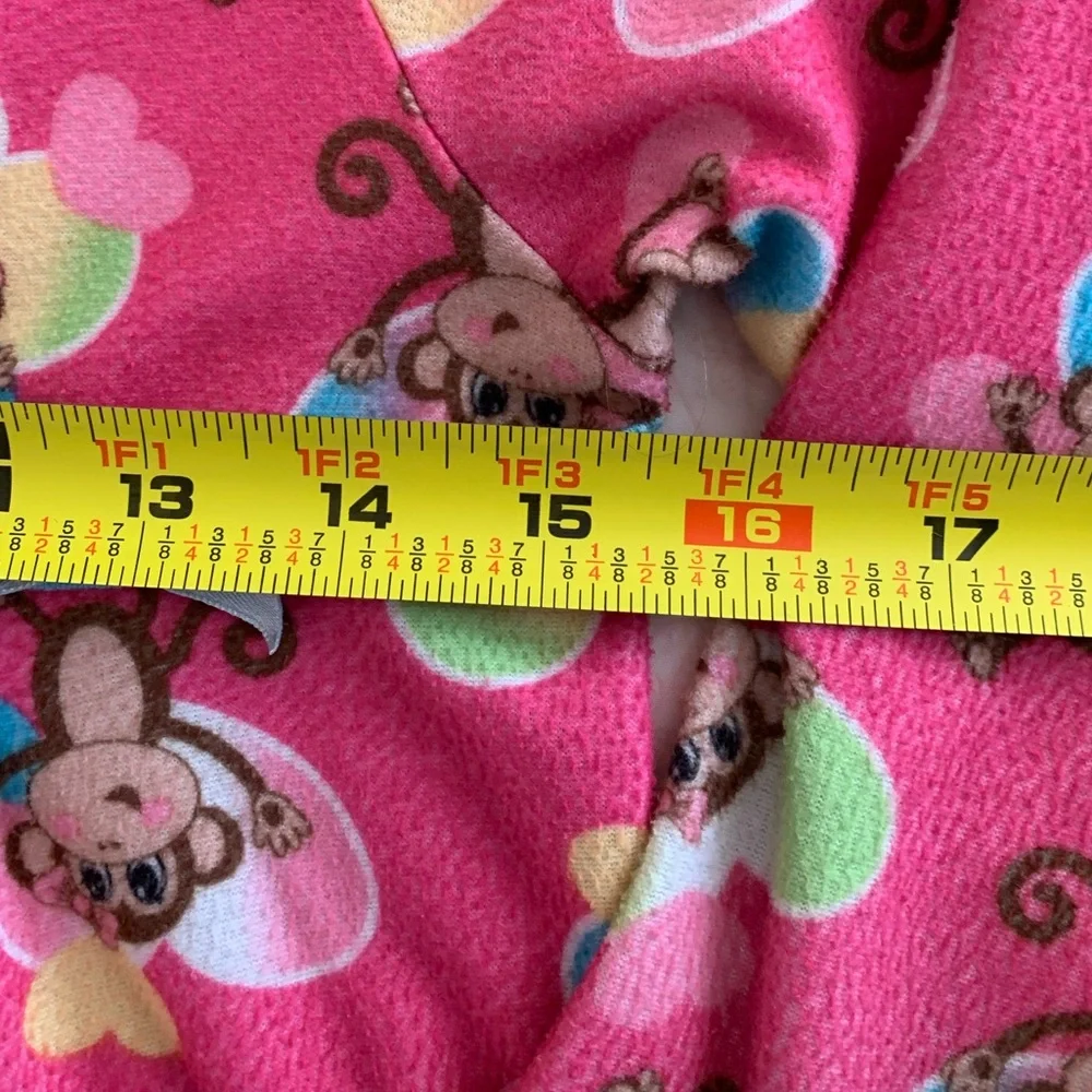 J. Khaki Nightgown Girls L 10/12 Pink Monkey Flannel Pajamas Long Sleeves Hearts